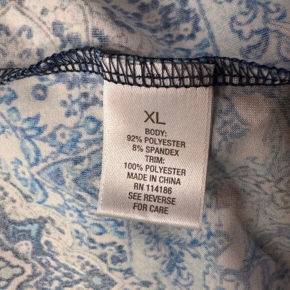 Roz & Ali X-Large Top Geometric Stretch Hi-Low Hem V-Neck Dolman Cap Sleeve Blue - Picture 8 of 9